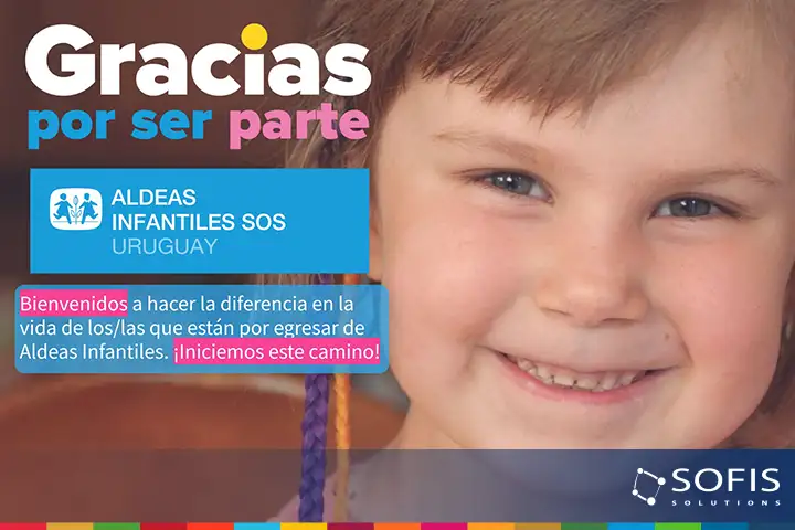 Niña sonriendo y mensaje de bienvenida de Aldeas Infantiles